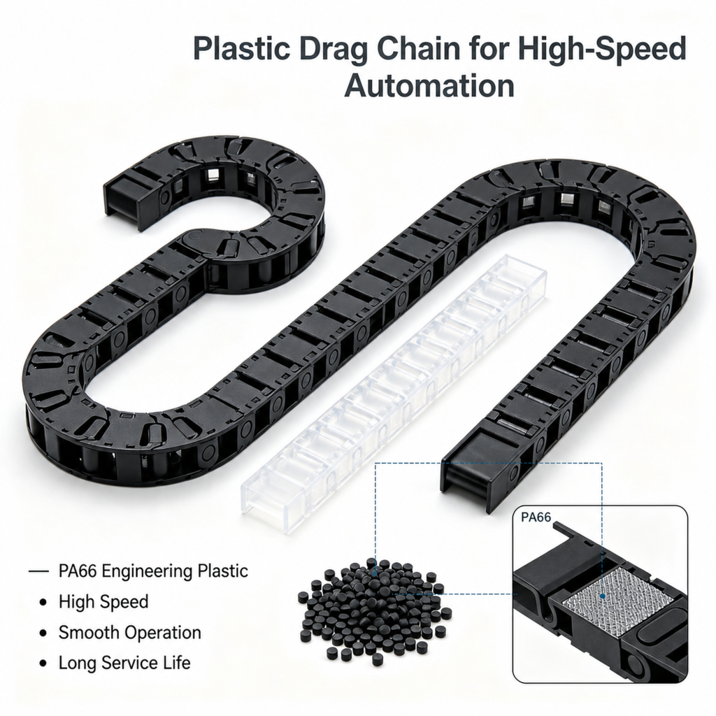 PA66 plastic drag chain for high-speed automation cable carrier applications