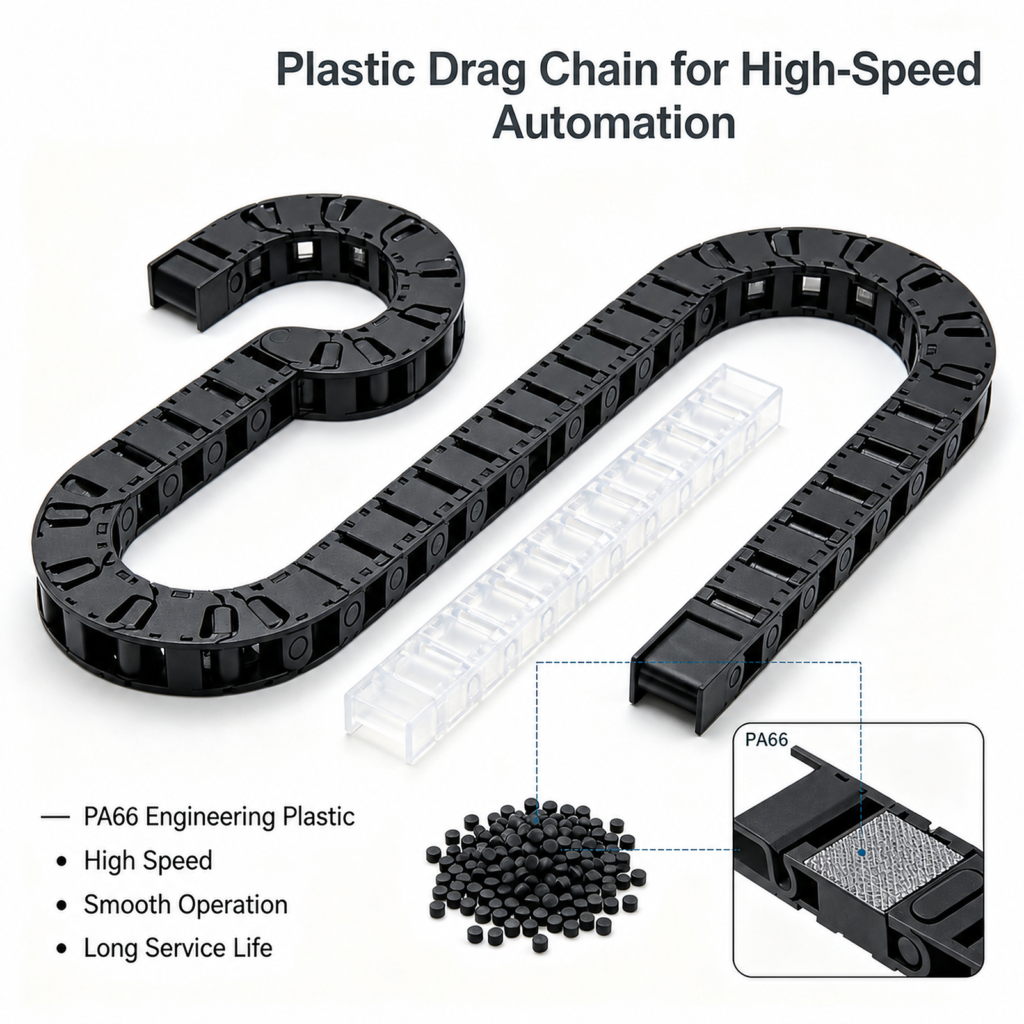 PA66 plastic drag chain for high-speed automation cable carrier applications