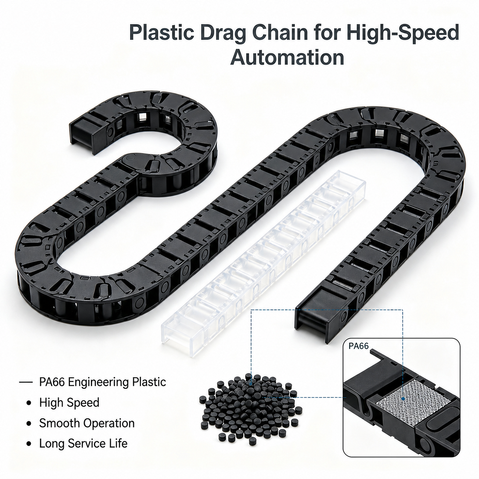 PA66 plastic drag chain for high-speed automation cable carrier applications