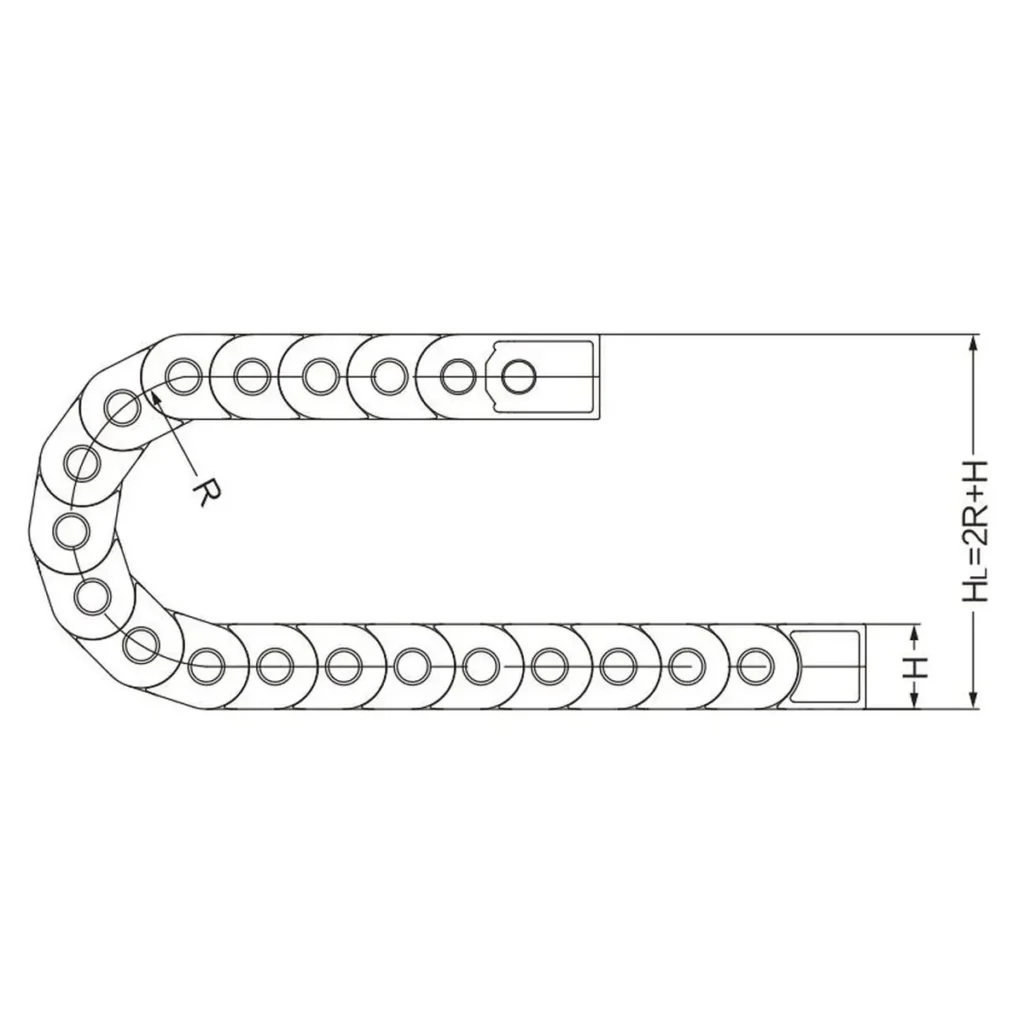WYW drag chain bend radius drawing for cable carrier selection and installation