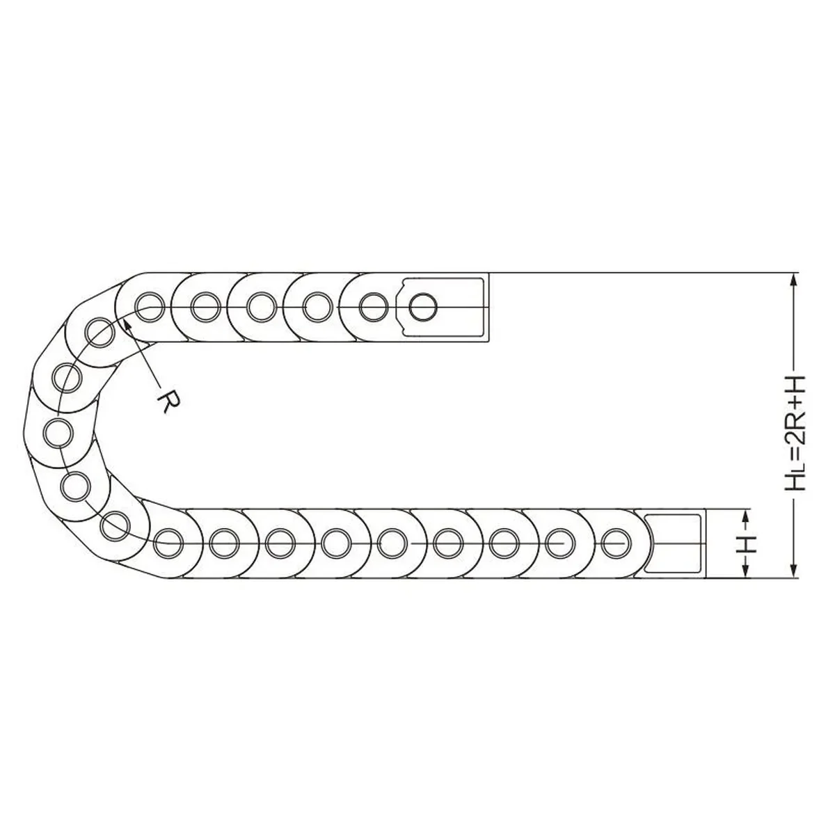 WYW drag chain bend radius drawing for cable carrier selection and installation